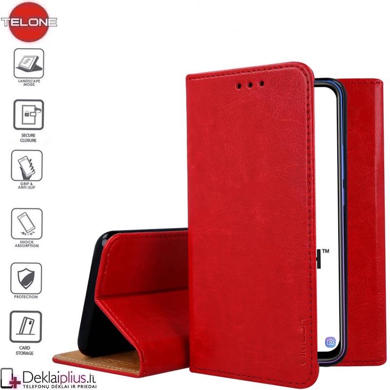 Grynos odos Telone dėklas - raudonas (Xiaomi Redmi 9) Grynos odos Telone dėklas - raudonas (Xiaomi Redmi 9)